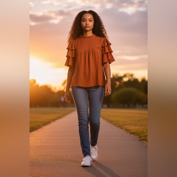 BloomChic Tops - BloomChic Ruffle Top in Toasted Squash